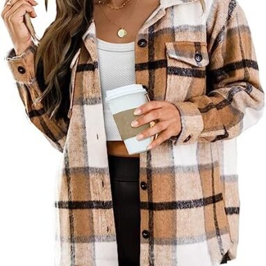 AUTOMET Womens Casual Plaid Shacket Button Down Long Sleeve Shirt
