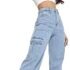 ZMPSIISA Women High Waisted Cargo Pants Wide Leg Casual Pants 6 Pockets Combat Military Trousers